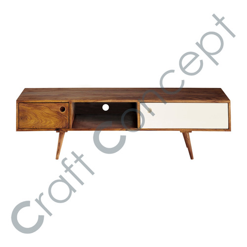 Vintage Sheesham Wood TV Cabinet - Low Narrow Design with 3 Compartments | Eco-Friendly, No Assembly Required, Perfect for Living Room