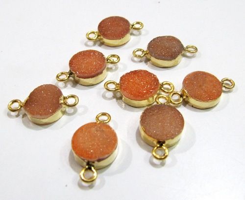 AAA Quality Natural Peach Druzy Round Connector