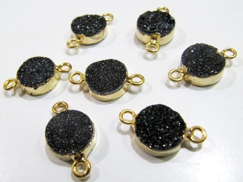 AAA Quality Natural Black Druzy Round Connector