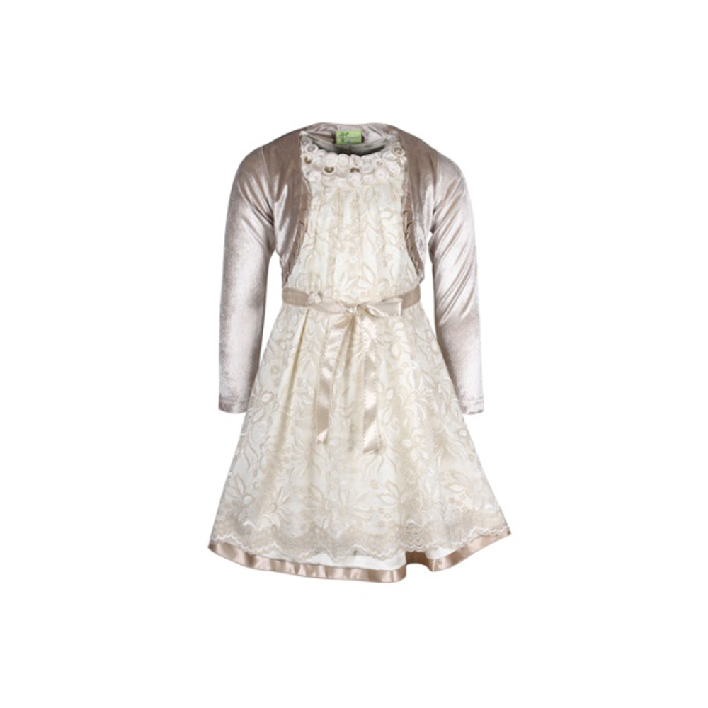 CUTECUMBER Girls Cream-Coloured Fit & Flare Dress with Shrug