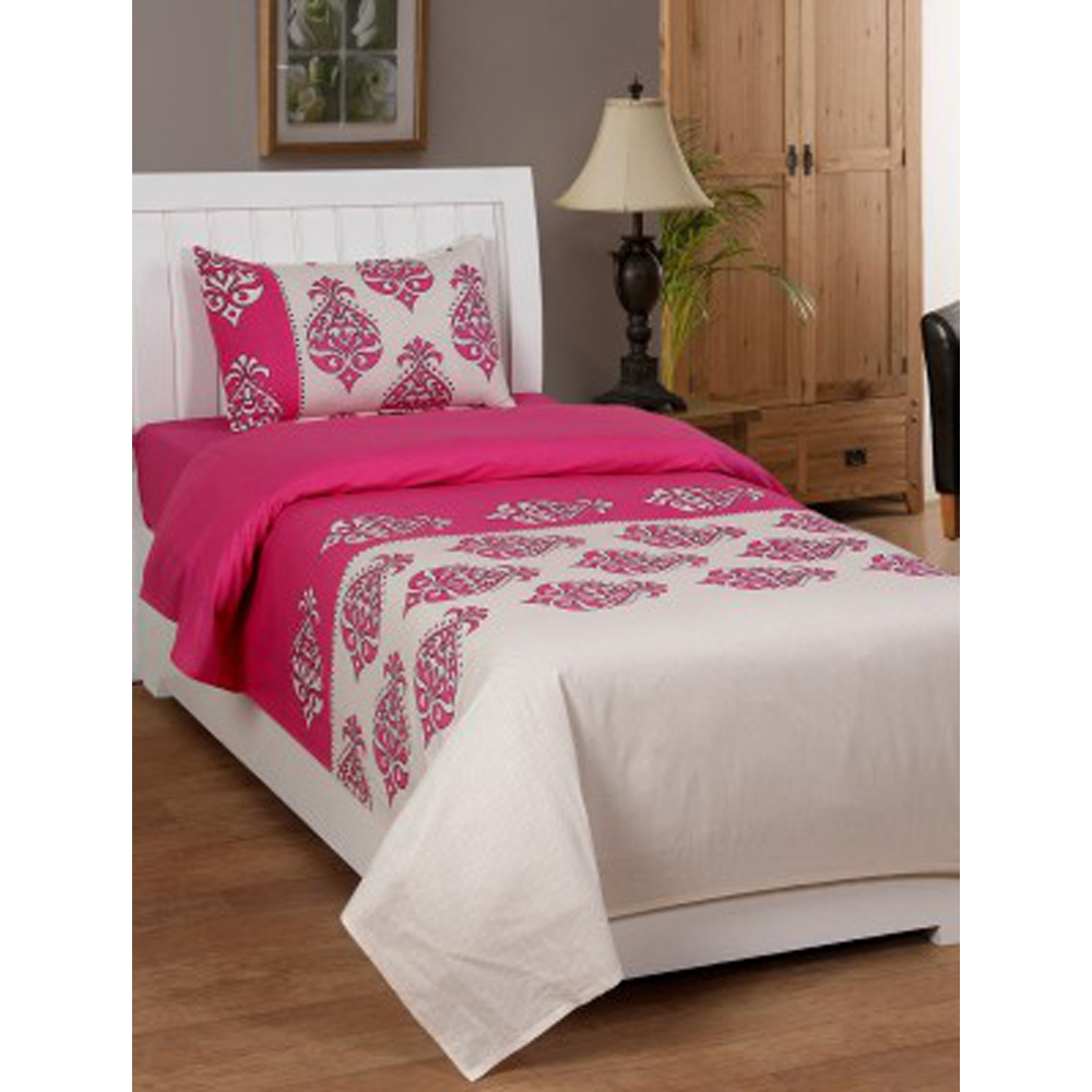 Zesture Cotton Abstract Single Bed Sheet Pink