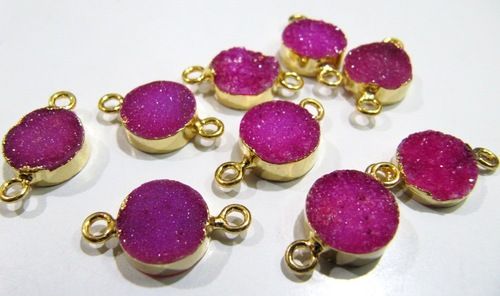 AAA Quality Natural Hot Pink Druzy Connector