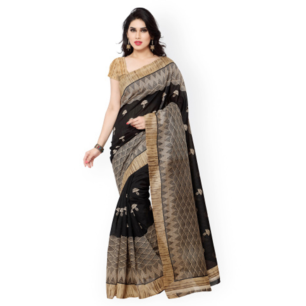 Saree Mall Black Embroidered Art Silk Saree