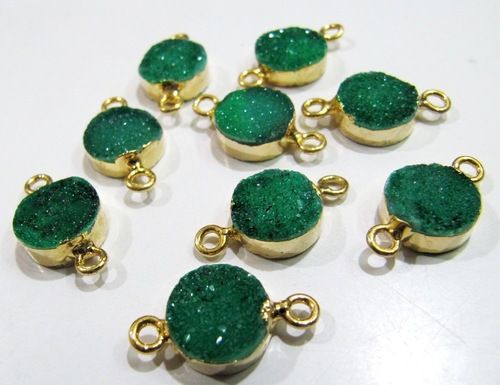 AAA Quality Natural Green Druzy Round Connector