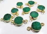 AAA Quality Natural Green Druzy Round Connector