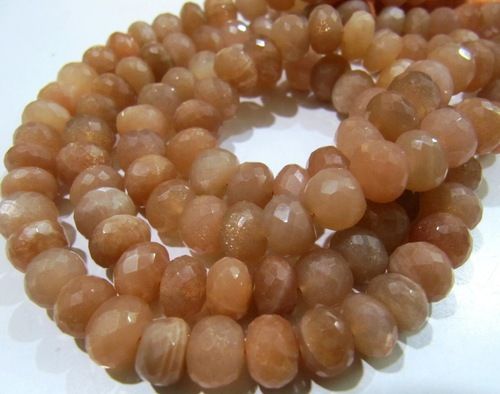 Natural Peach Moonstone Rondelle Micro Faceted 10mm to 12mm Strand 8''long