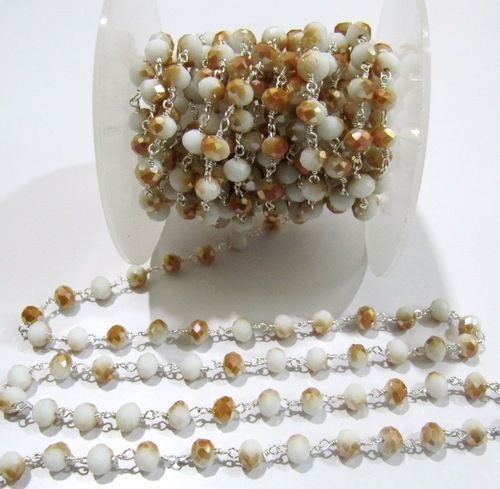 White And Brown Aaa Quality Mystic Coated Sunstone Beaded Chain