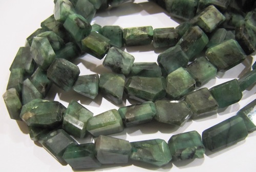 Genuine Emerald Nugget Shape Beads , Laser Cut Natural Emerald Tumbled Beads 8 to 14mm Strand 8 inches