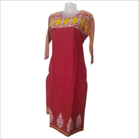 Red Cotton Embroidered Kurti