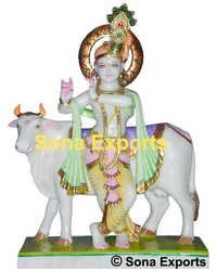 Marble Lord Krishna with Cow