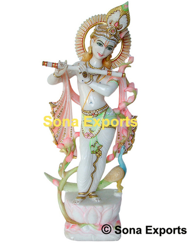 Beautiful Krishna White Marble Statue