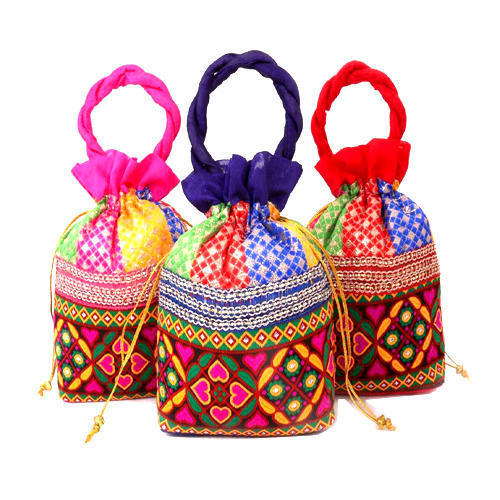 Potli Bag For Wedding - Silk, 8x7x4 inches | Assorted Color, Ideal for Elegant Gift Packaging and Special Occasions