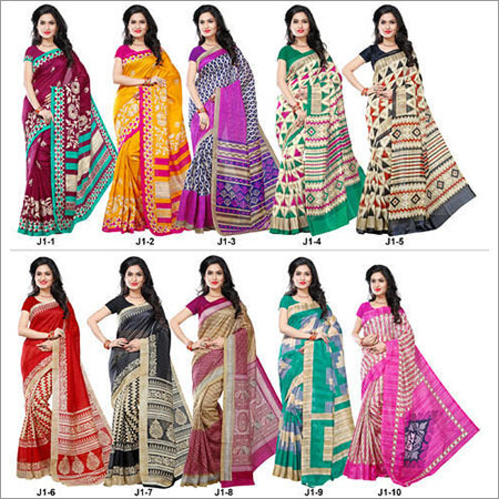 Multicoloured Jute Silk Sarees - Jute Silk Fabric, 5.5m Length, 1.1m Width | Elegant Look, Stylish Printed Patterns