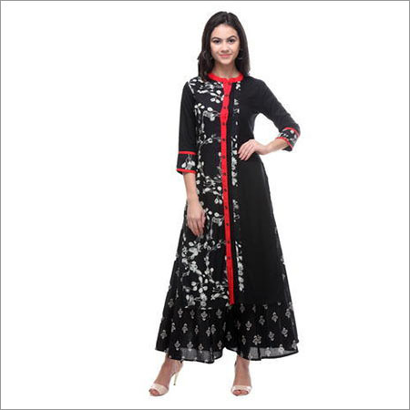 Black Ladies Casual Long Party Wear Tunic Kurtis