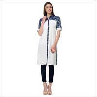 Printed Tunic Kurti - Cotton, Short Sleeve, Ivory White | Stylish Printed Pattern, Anti-wrinkle, Washable, Ethnic Daily Wear