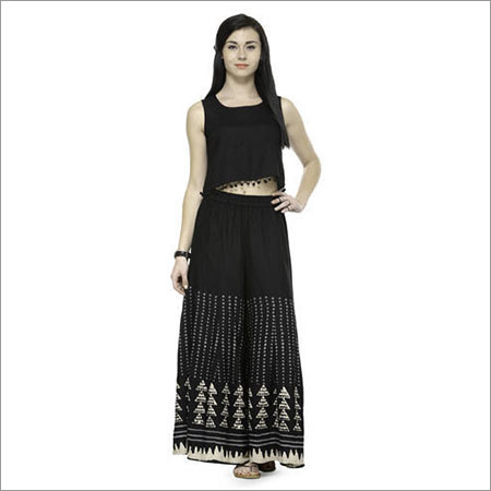 Black Rayon Printed Palazzo Skirt