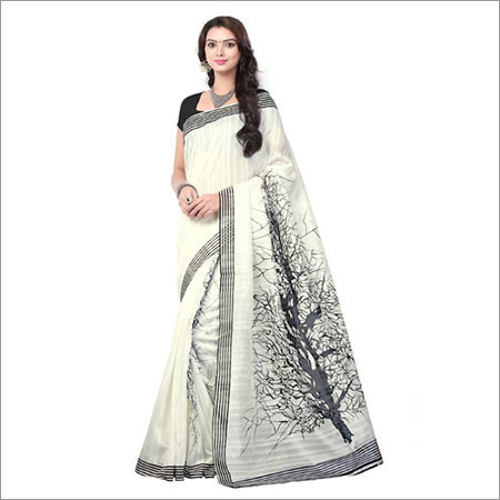 Cream Coloured Bhagalpuri Silk Saree