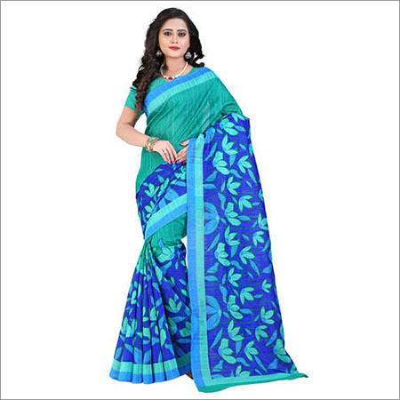 Fancy Bhagalpuri Silk Sari - Silk, 5.5 Meters, Teal | Floral Print, Soft Texture, Comfortable Wear