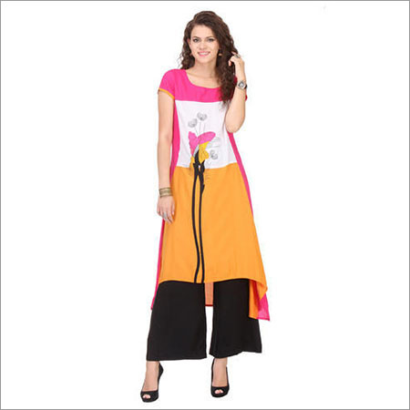 Colorful Rayon Printed Kurti-Palazzo Combo - Cotton Material, Short Sleeves | Casual Wear, Anti-Wrinkle, Non-Toxic, Washable, No Fade, Perfect for Rainy and Spring Seasons