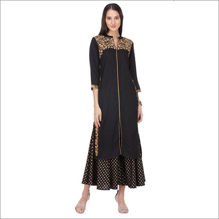 Black Thread Work Kurti Set Decoration Material: Cloths