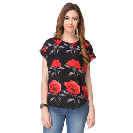 Black Ladies Fancy Cotton Crepe Tops