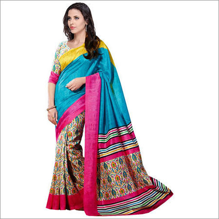 Half & Half Art Silk Printed Saree