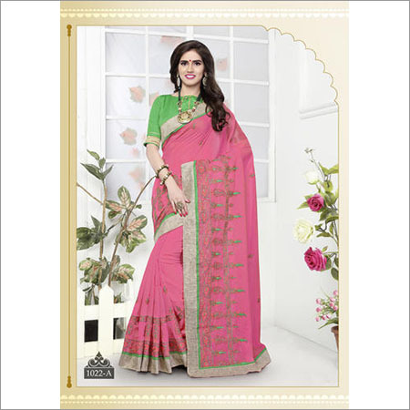 Cotton Chanderi Embroidered Sari