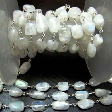 Natural Rainbow Moonstone  Plain Rosary Chain