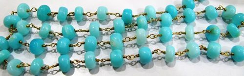 Natural Peruvian Blue Opal Plain Beaded Chain