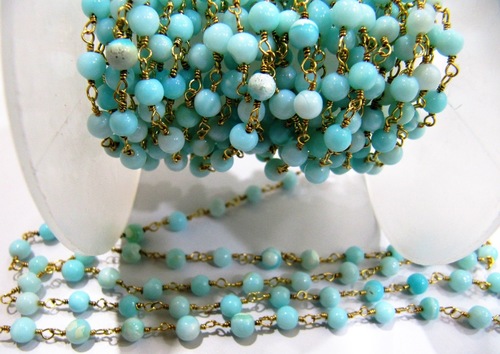 Natural Blue Opal Rondelle 10 mm Plain Smooth Beaded Rosary Chain Sold Per Foot