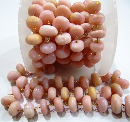 Natural Peruvian Pink Opal Plain Beaded Chain