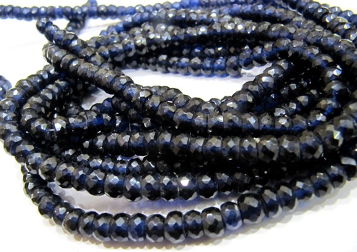 Blue Sapphire Rondelle Micro Faceted 4-5mm Sapphire Beads Strand 15 inches