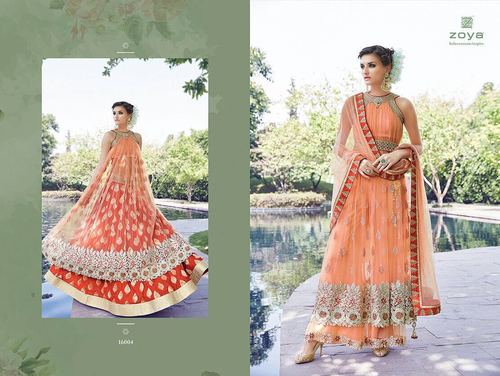 SILK FABRICS PLAZO AND LENGHA WORK SUITS ZOYA 16004