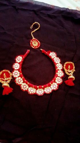 Handmade White And Red Fabric Earring With Necklace Gender: Women