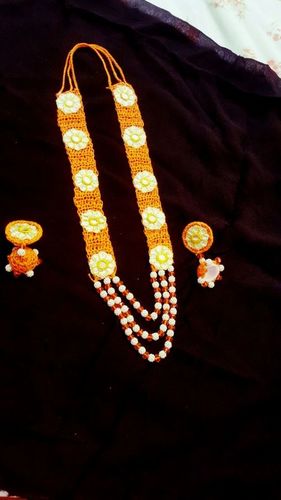 Handmade Yellow And Golden Fabric Earring With Necklace Gender: Women