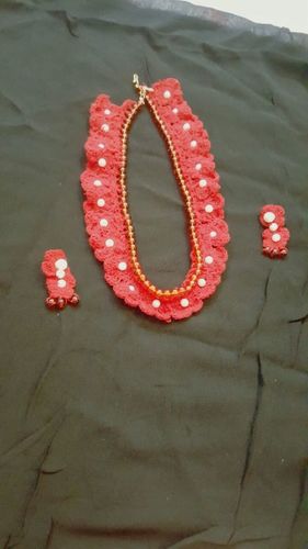 Handmade Red Fabric Earring With Necklace Gender: Women