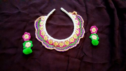 Handmade Pink And Green Fabric Earring With Necklace Gender: Women