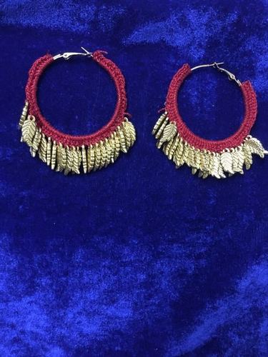 Handmade Red Fabric And Golden Beads Earring Gender: Women