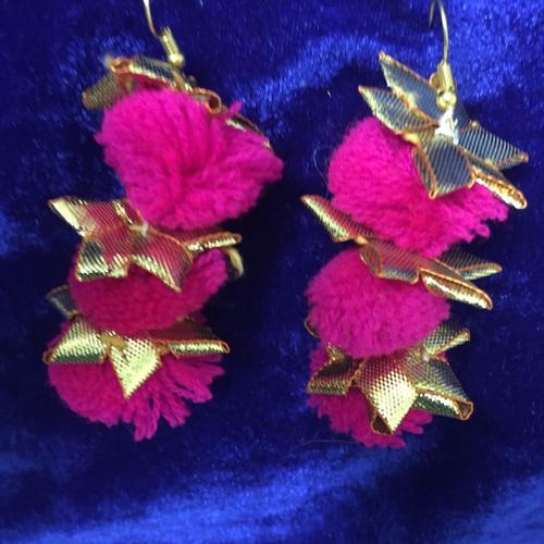 Handmade Pom Pom Pink Earring With Gotta Patti Work Gender: Women