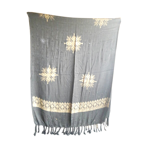 100 Percent Hand Made Viscose Stole - 70x20 Inches, Grey | Soft Texture, Floral Design, Gift Box Packaging