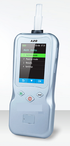 Alcohol Breath Analyser A20 - 181x80x35mm, Fuel Cell Sensor, Li-ion Battery | Fast Testing, Data Storage 20000, Wireless Printer Option