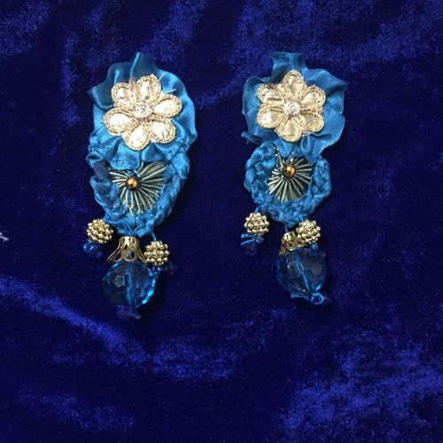Handmade Blue And Golden Gotta Patti Fabric Earring With Necklace Gender: Women
