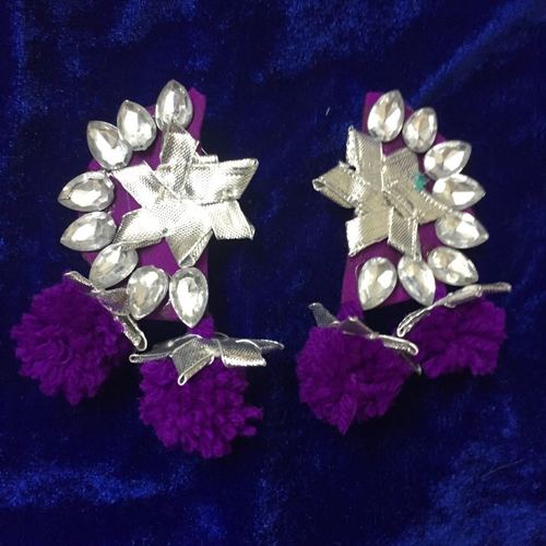Handmade Purple And Silver Earring With Gotta Patti Work Gender: Women