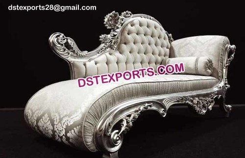 Stylish Italian Sofa for Wedding - Wood Upholstery, Two-Seater, Silver | Elegant Design, Intricate Carving, Antique Style, Smooth Texture