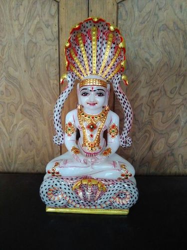 White Jade Stone Jain Parshwnath Size: L-7 Inch
