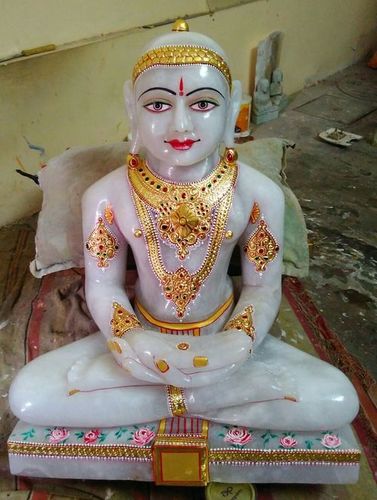 White Jade Jain Mahavir Swami - 12 Inch Height, 7x6 Inch Dimensions | Exquisite Jade White Material