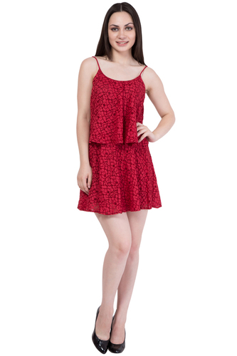 Red Partywear Dress - Nylon Lace Material, XS to XL Size | Sleeveless Design, All Season Wear, Elegant Lace Decoration