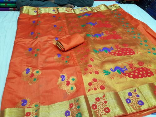 Paithani Flower Butta Art Silk Saree - 6.20 Mts Length, Dry Wash Only | Chiffon Fabric, Woven Pattern, South Style, Intricate Thread Work