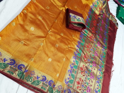 Chiffon Paithani Peacock Contrast Saree