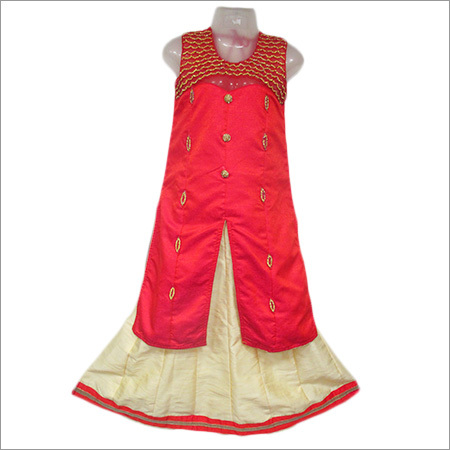Girls Red Color Kurti With Lehenga